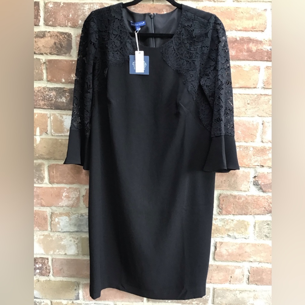 NWT Talbots Black Long Sleeve Dress with Lace Detail size 10